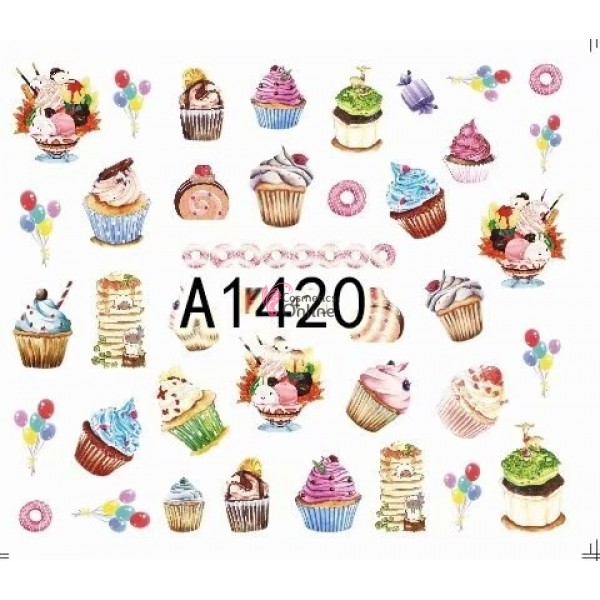 Stickere cu Apa pentru unghii cod A1420 Prajituri